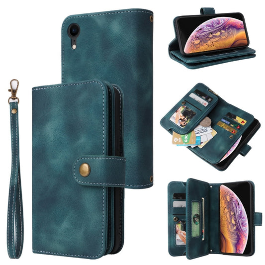For iPhone XR Multifunctional Card Slot Zipper Wallet Leather Phone Case(Blue) - More iPhone Cases by buy2fix | Online Shopping UK | buy2fix