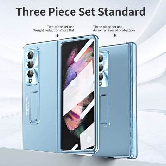 For Samsung Galaxy Z Fold3 5G Electroplating Corrugated Hinge Folding Phone Case(Blue) - Galaxy Phone Cases by buy2fix | Online Shopping UK | buy2fix