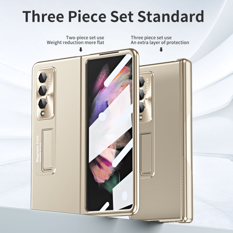 For Samsung Galaxy Z Fold3 5G Electroplating Corrugated Hinge Folding Phone Case(Champagne Gold) - Galaxy Phone Cases by buy2fix | Online Shopping UK | buy2fix