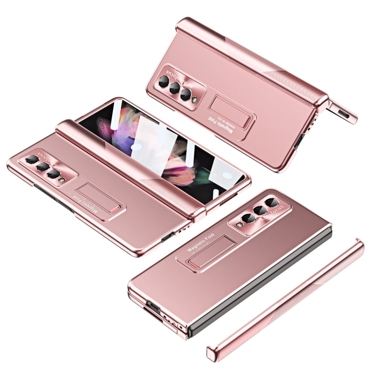 For Samsung Galaxy Z Fold4 Electroplating Corrugated Hinge Folding Phone Case(Rose Gold) - Galaxy Z Fold4 5G Cases by buy2fix | Online Shopping UK | buy2fix