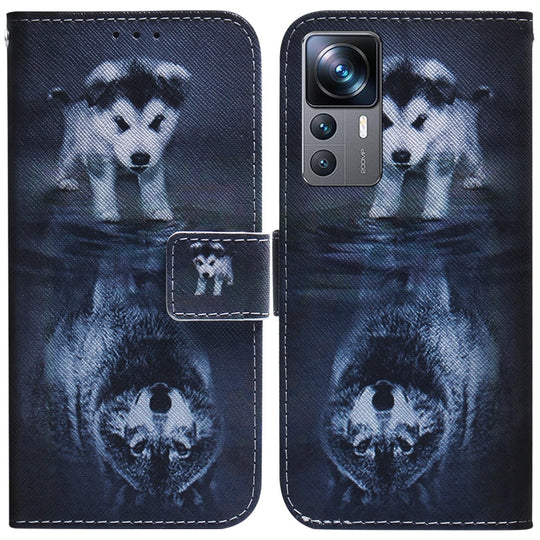 For Xiaomi 12T Pro Coloured Drawing Flip Leather Phone Case(Wolf and Dog)