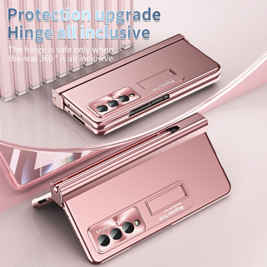 For Samsung Galaxy Z Fold3 5G Electroplating Corrugated Hinge Folding Phone Case with Pen Slot(Pink) - Galaxy Phone Cases by buy2fix | Online Shopping UK | buy2fix
