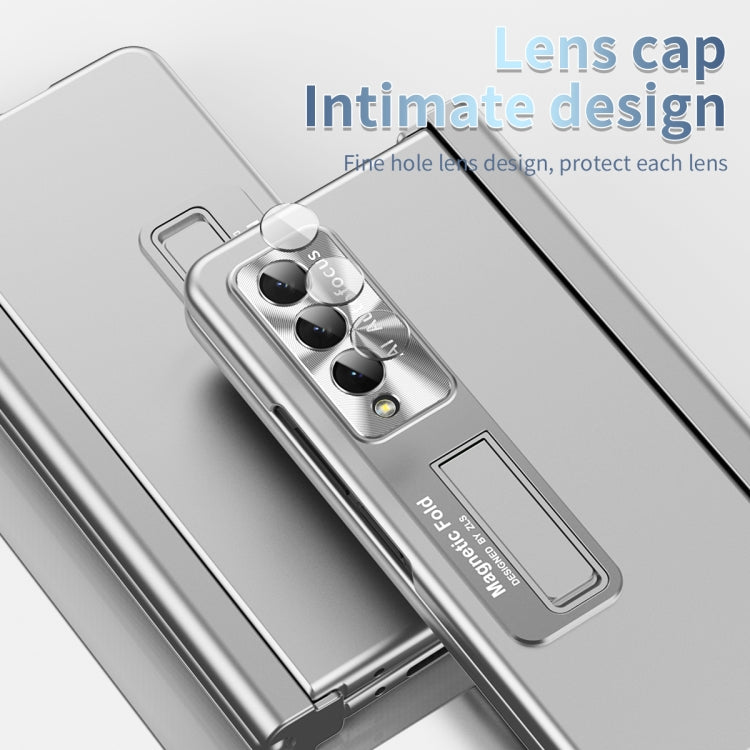 For Samsung Galaxy Z Fold3 5G Electroplating Corrugated Hinge Folding Phone Case with Pen Slot(Silver) - Galaxy Phone Cases by buy2fix | Online Shopping UK | buy2fix