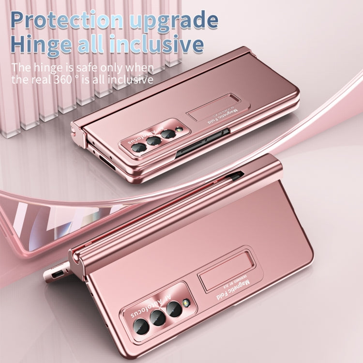 For Samsung Galaxy Z Fold4 Electroplating Corrugated Hinge Folding Phone Case with Pen Slot(Pink) - Galaxy Z Fold4 5G Cases by buy2fix | Online Shopping UK | buy2fix