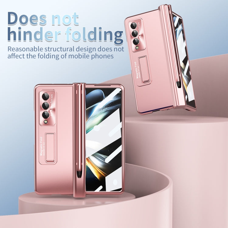 For Samsung Galaxy Z Fold4 Electroplating Corrugated Hinge Folding Phone Case with Pen Slot(Pink) - Galaxy Z Fold4 5G Cases by buy2fix | Online Shopping UK | buy2fix