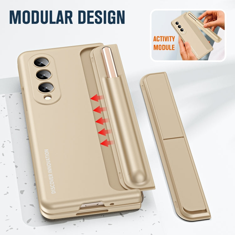 For Samsung Galaxy Z Fold4 2 in 1 Detachable PC Folding Phone Case with Holder & Pen Slot(Beige) - Galaxy Z Fold4 5G Cases by buy2fix | Online Shopping UK | buy2fix