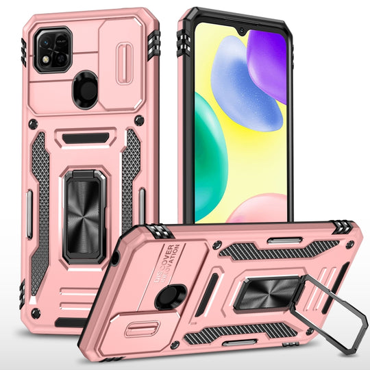 For Xiaomi Redmi 10C Armor PC + TPU Camera Shield Phone Case(Rose Gold)