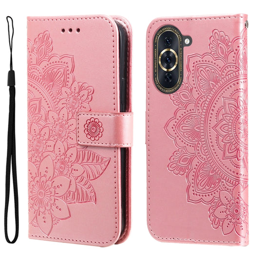 For Huawei nova 10 7-petal Flowers Embossing Leather Phone Case(Rose Gold)
