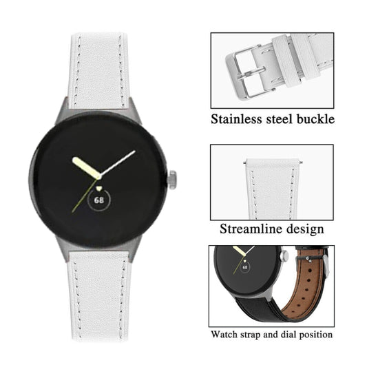 For Google Pixel Watch 1 / 2 / 3 41mm Round Tail Genuine Leather Watch Band(White) - Watch Bands by buy2fix | Online Shopping UK | buy2fix