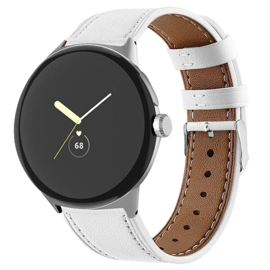 For Google Pixel Watch 1 / 2 / 3 41mm Round Tail Genuine Leather Watch Band(White) - Watch Bands by buy2fix | Online Shopping UK | buy2fix