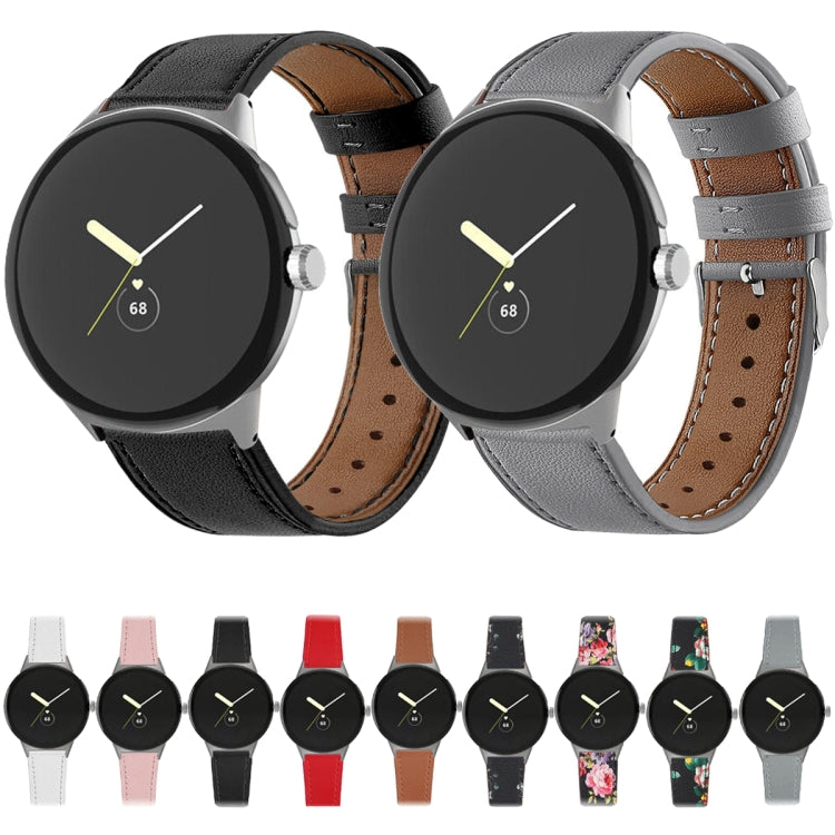 For Google Pixel Watch 1 / 2 / 3 41mm Round Tail Genuine Leather Watch Band(White) - Watch Bands by buy2fix | Online Shopping UK | buy2fix