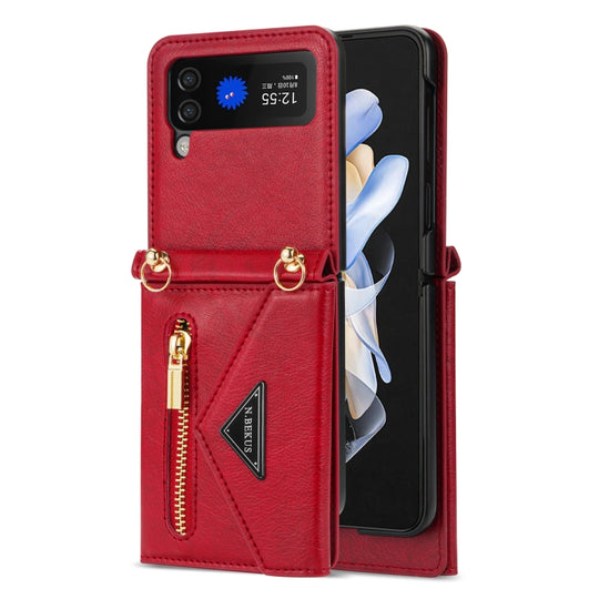 For Samsung Galaxy Z Flip3 5G N.BEKUS Side Zipper Folding Phone Leather Case(Red)
