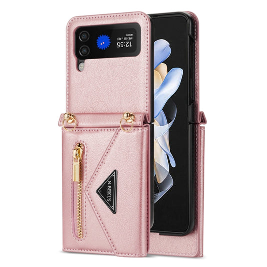 For Samsung Galaxy Z Flip4 N.BEKUS Side Zipper Folding Phone Leather Case(Pink) - Galaxy Z Flip4 5G Cases by N.BEKUS | Online Shopping UK | buy2fix