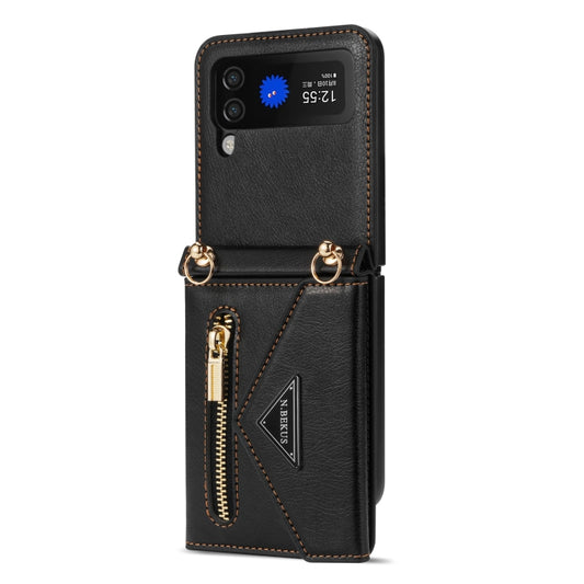 For Samsung Galaxy Z Flip4 N.BEKUS Side Zipper Folding Phone Leather Case(Black) - Galaxy Z Flip4 5G Cases by N.BEKUS | Online Shopping UK | buy2fix
