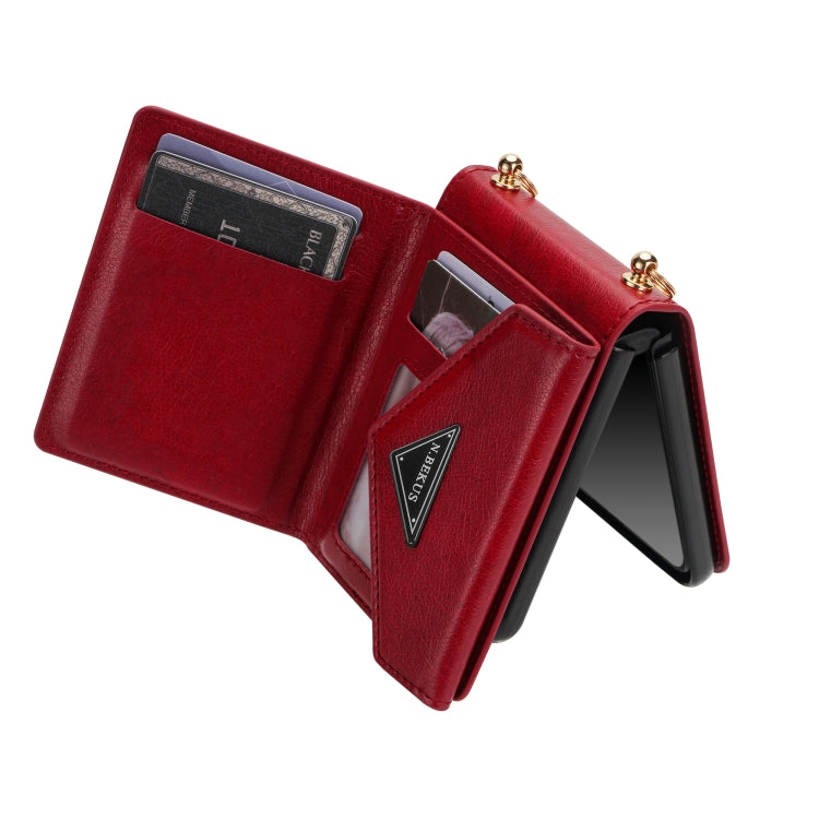 For Samsung Galaxy Z Flip4 N.BEKUS Side Zipper Folding Phone Leather Case(Red) - Galaxy Z Flip4 5G Cases by N.BEKUS | Online Shopping UK | buy2fix