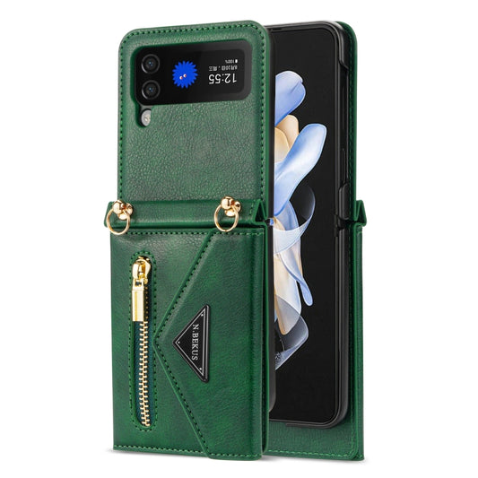 For Samsung Galaxy Z Flip4 N.BEKUS Side Zipper Folding Phone Leather Case(Green) - Galaxy Z Flip4 5G Cases by N.BEKUS | Online Shopping UK | buy2fix