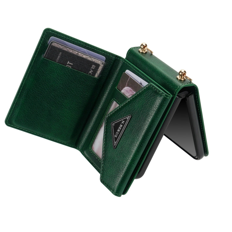 For Samsung Galaxy Z Flip4 N.BEKUS Side Zipper Folding Phone Leather Case(Green) - Galaxy Z Flip4 5G Cases by N.BEKUS | Online Shopping UK | buy2fix