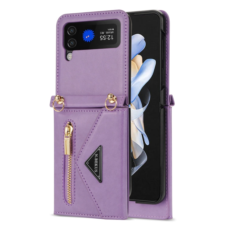 For Samsung Galaxy Z Flip4 N.BEKUS Side Zipper Folding Phone Leather Case(Purple) - Galaxy Z Flip4 5G Cases by N.BEKUS | Online Shopping UK | buy2fix
