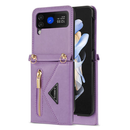 For Samsung Galaxy Z Flip4 N.BEKUS Side Zipper Folding Phone Leather Case(Purple) - Galaxy Z Flip4 5G Cases by N.BEKUS | Online Shopping UK | buy2fix
