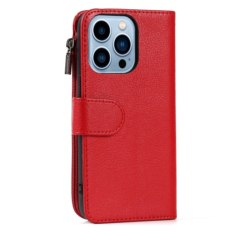 For iPhone 14 Pro Max Microfiber Zipper Leather Phone Case(Red) - iPhone 14 Pro Max Cases by buy2fix | Online Shopping UK | buy2fix