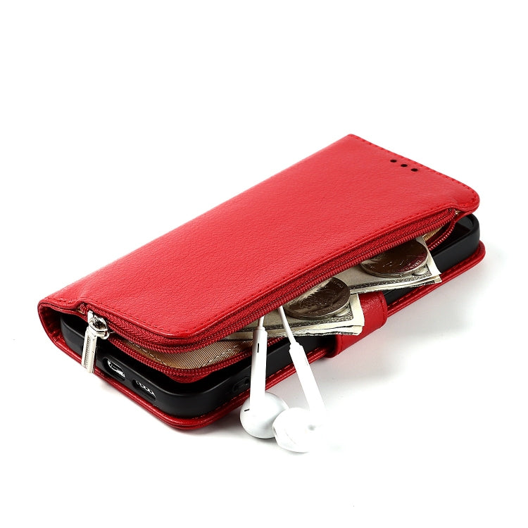 For iPhone 14 Pro Max Microfiber Zipper Leather Phone Case(Red) - iPhone 14 Pro Max Cases by buy2fix | Online Shopping UK | buy2fix