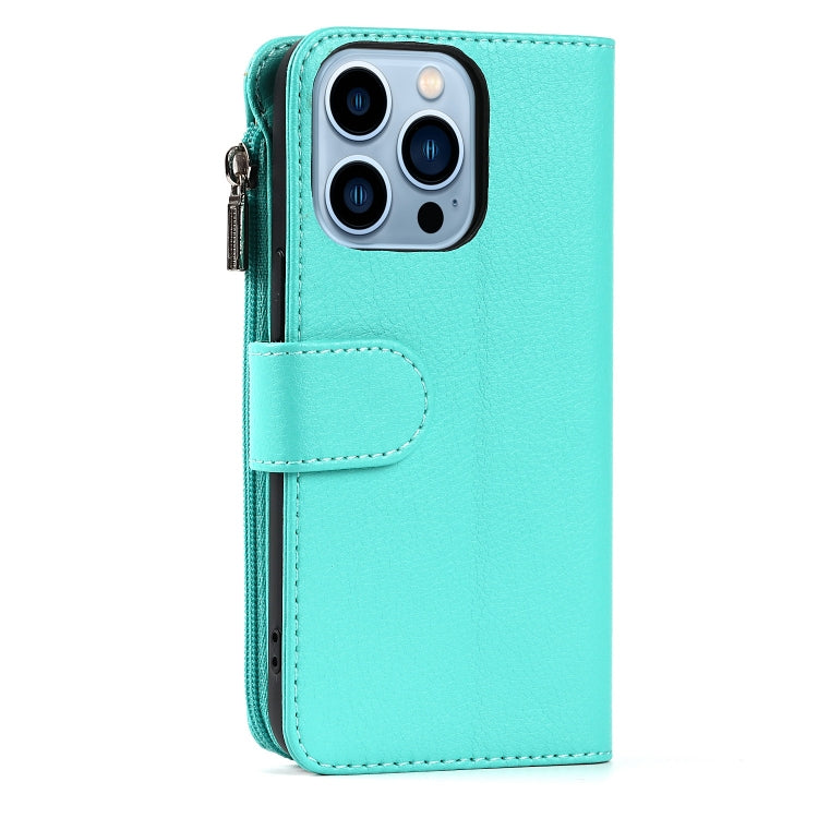 For iPhone 14 Pro Max Microfiber Zipper Leather Phone Case(Mint Green) - iPhone 14 Pro Max Cases by buy2fix | Online Shopping UK | buy2fix