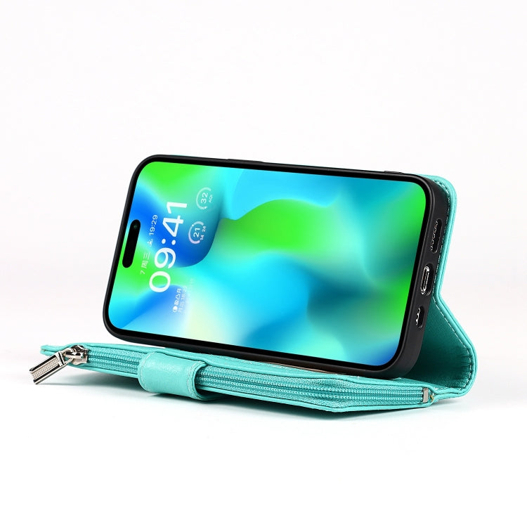 For iPhone 14 Pro Max Microfiber Zipper Leather Phone Case(Mint Green) - iPhone 14 Pro Max Cases by buy2fix | Online Shopping UK | buy2fix