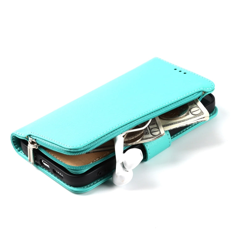 For iPhone 14 Pro Max Microfiber Zipper Leather Phone Case(Mint Green) - iPhone 14 Pro Max Cases by buy2fix | Online Shopping UK | buy2fix