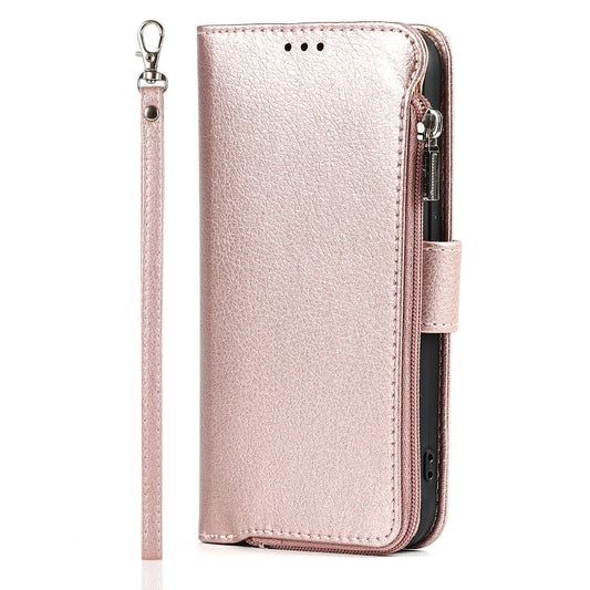 For iPhone 14 Pro Max Microfiber Zipper Leather Phone Case(Rose Gold) - iPhone 14 Pro Max Cases by buy2fix | Online Shopping UK | buy2fix