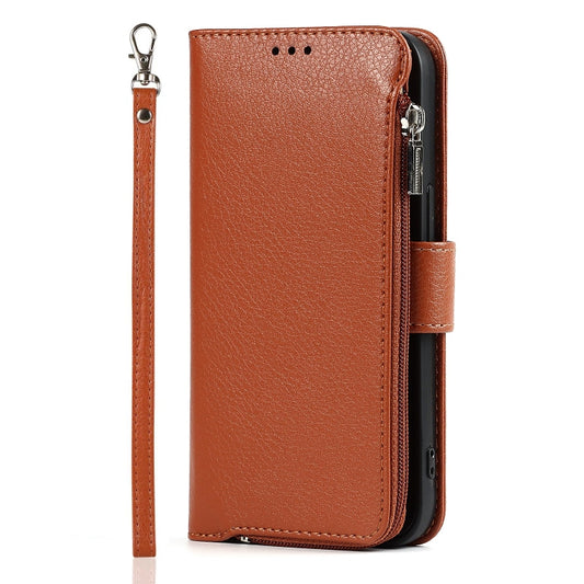 For iPhone 14 Pro Max Microfiber Zipper Leather Phone Case(Brown) - iPhone 14 Pro Max Cases by buy2fix | Online Shopping UK | buy2fix