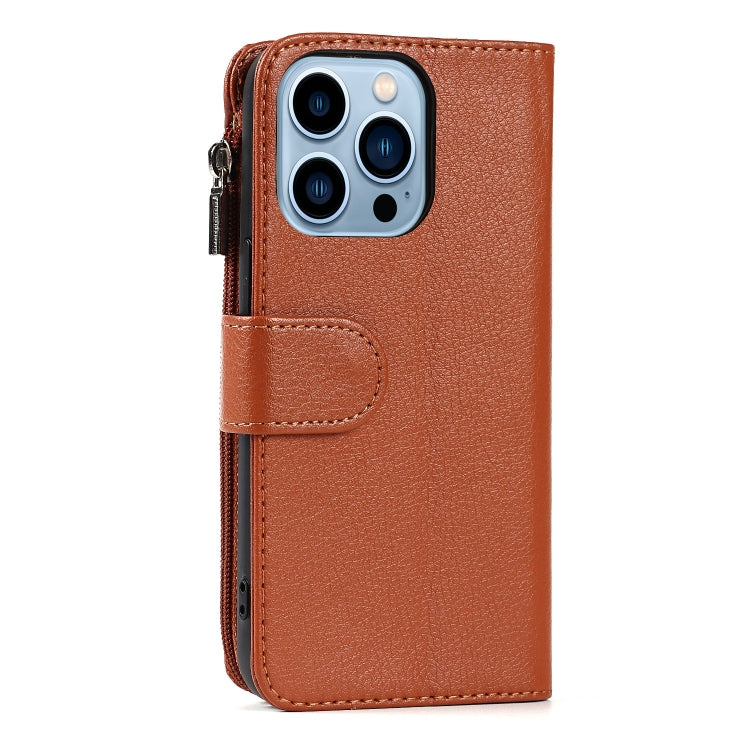 For iPhone 14 Pro Max Microfiber Zipper Leather Phone Case(Brown) - iPhone 14 Pro Max Cases by buy2fix | Online Shopping UK | buy2fix