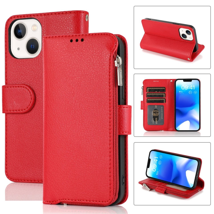 For iPhone 14 Microfiber Zipper Leather Phone Case(Red) - iPhone 14 Cases by buy2fix | Online Shopping UK | buy2fix