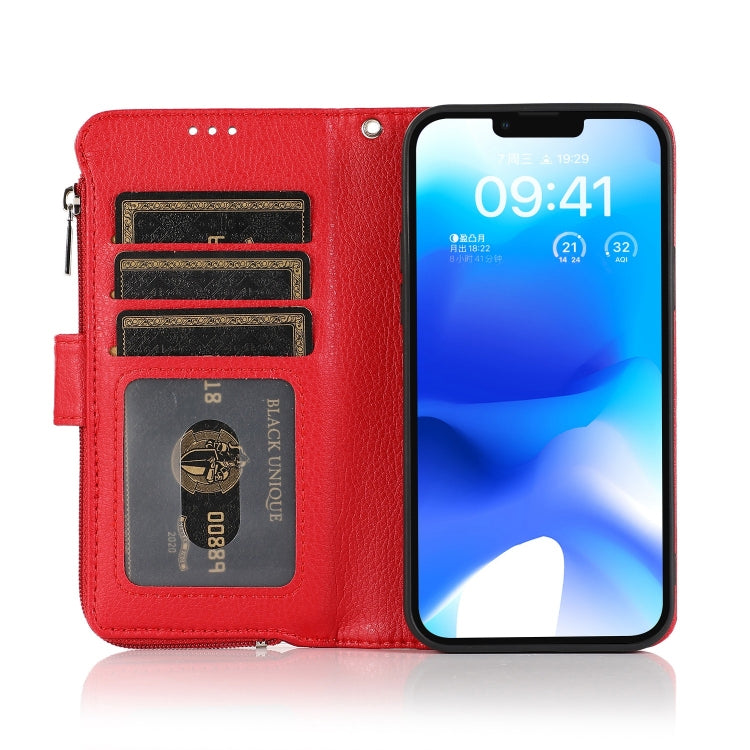 For iPhone 14 Microfiber Zipper Leather Phone Case(Red) - iPhone 14 Cases by buy2fix | Online Shopping UK | buy2fix