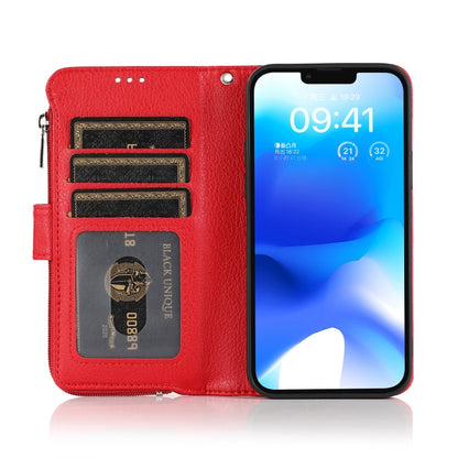 For iPhone 14 Microfiber Zipper Leather Phone Case(Red) - iPhone 14 Cases by buy2fix | Online Shopping UK | buy2fix