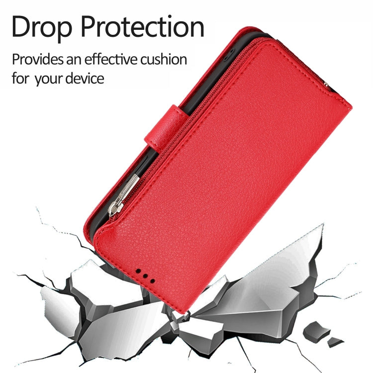 For iPhone 14 Microfiber Zipper Leather Phone Case(Red) - iPhone 14 Cases by buy2fix | Online Shopping UK | buy2fix