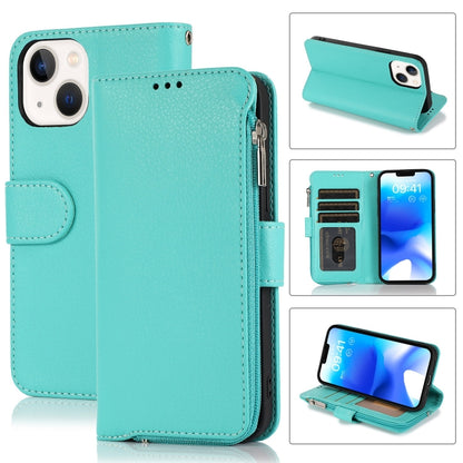 For iPhone 14 Microfiber Zipper Leather Phone Case(Mint Green) - iPhone 14 Cases by buy2fix | Online Shopping UK | buy2fix