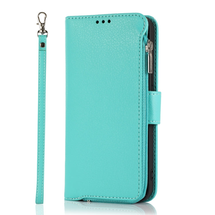 For iPhone 14 Microfiber Zipper Leather Phone Case(Mint Green) - iPhone 14 Cases by buy2fix | Online Shopping UK | buy2fix