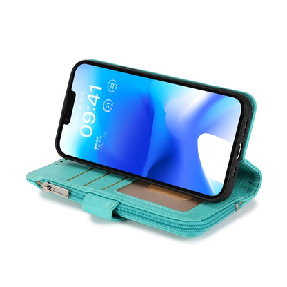 For iPhone 14 Microfiber Zipper Leather Phone Case(Mint Green) - iPhone 14 Cases by buy2fix | Online Shopping UK | buy2fix