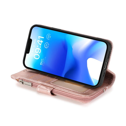 For iPhone 14 Microfiber Zipper Leather Phone Case(Rose Gold) - iPhone 14 Cases by buy2fix | Online Shopping UK | buy2fix