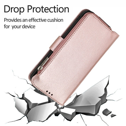 For iPhone 14 Microfiber Zipper Leather Phone Case(Rose Gold) - iPhone 14 Cases by buy2fix | Online Shopping UK | buy2fix