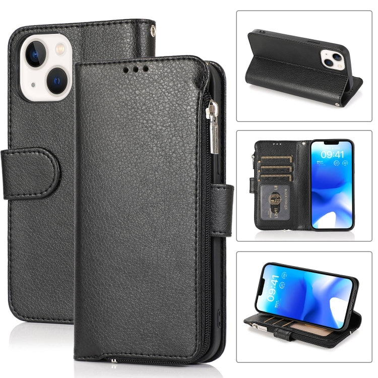For iPhone 14 Microfiber Zipper Leather Phone Case(Black) - iPhone 14 Cases by buy2fix | Online Shopping UK | buy2fix