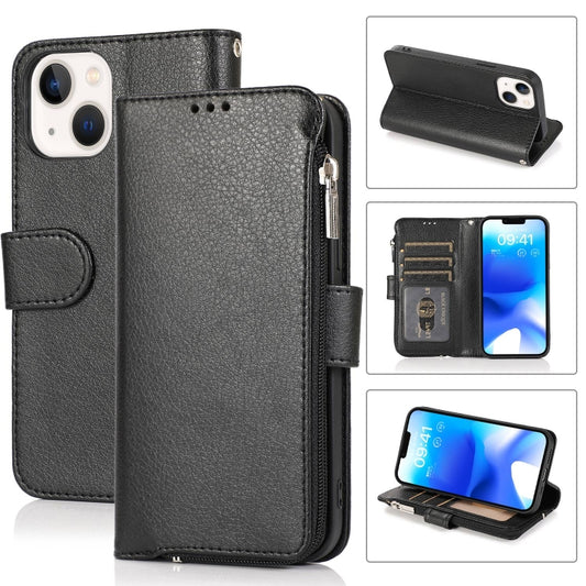 For iPhone 14 Microfiber Zipper Leather Phone Case(Black) - iPhone 14 Cases by buy2fix | Online Shopping UK | buy2fix