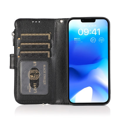 For iPhone 14 Microfiber Zipper Leather Phone Case(Black) - iPhone 14 Cases by buy2fix | Online Shopping UK | buy2fix