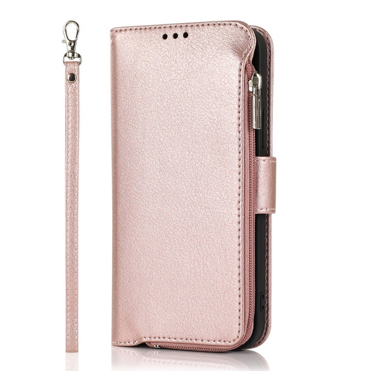 For iPhone 14 Plus Microfiber Zipper Leather Phone Case(Rose Gold) - iPhone 14 Plus Cases by buy2fix | Online Shopping UK | buy2fix