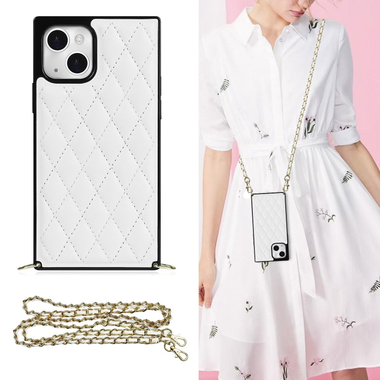 For iPhone 14 Crossbody Rhombic Microfiber Leather Phone Case(White) - iPhone 14 Cases by buy2fix | Online Shopping UK | buy2fix
