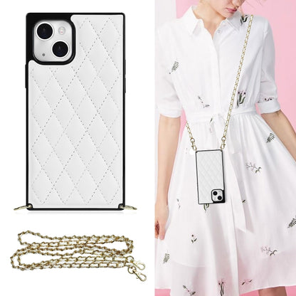 For iPhone 14 Crossbody Rhombic Microfiber Leather Phone Case(White) - iPhone 14 Cases by buy2fix | Online Shopping UK | buy2fix
