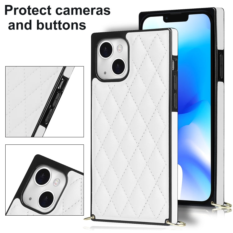 For iPhone 14 Crossbody Rhombic Microfiber Leather Phone Case(White) - iPhone 14 Cases by buy2fix | Online Shopping UK | buy2fix