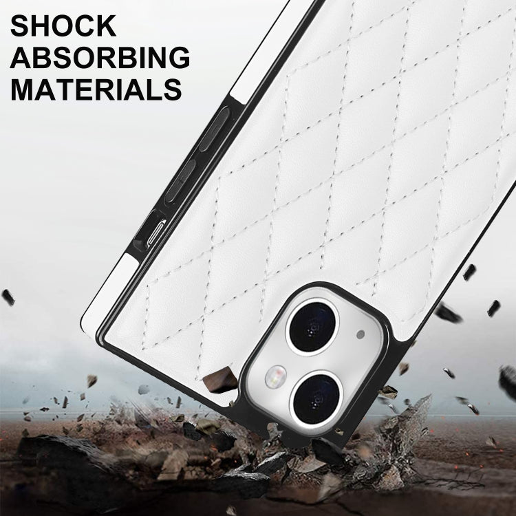 For iPhone 14 Crossbody Rhombic Microfiber Leather Phone Case(White) - iPhone 14 Cases by buy2fix | Online Shopping UK | buy2fix