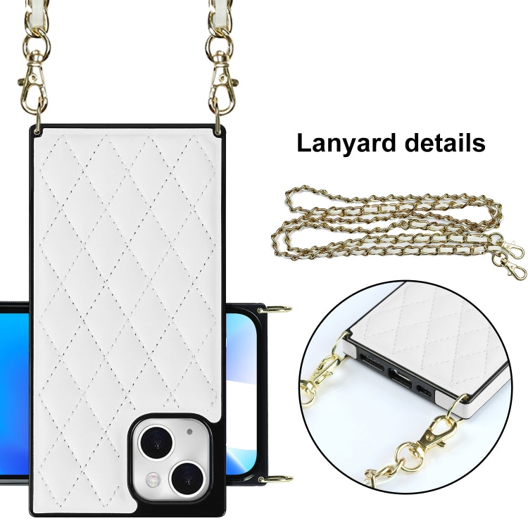 For iPhone 14 Crossbody Rhombic Microfiber Leather Phone Case(White) - iPhone 14 Cases by buy2fix | Online Shopping UK | buy2fix