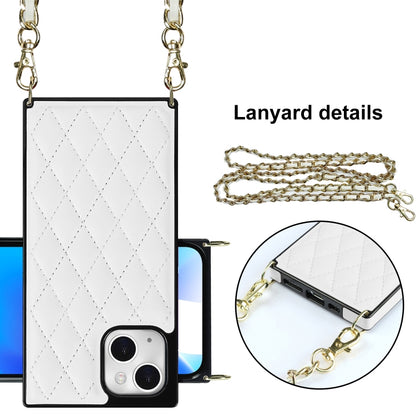 For iPhone 14 Crossbody Rhombic Microfiber Leather Phone Case(White) - iPhone 14 Cases by buy2fix | Online Shopping UK | buy2fix
